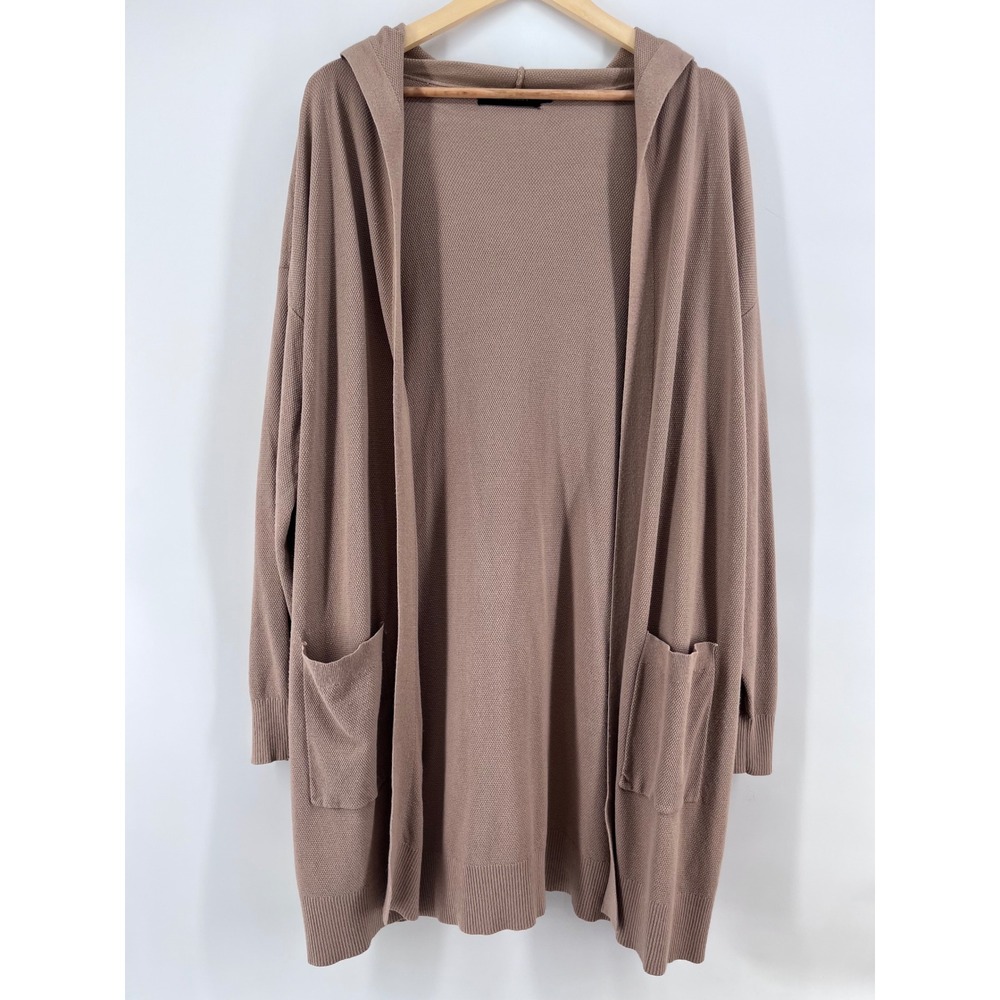 Womens XL Mauve Taupe Hooded Open Front Longline Cardigan Sweater Essential Chic